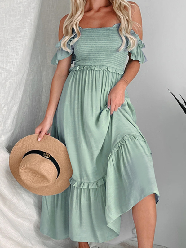 Summer Dresses- Women Off-Shoulder Midi Dress for BBQ Gatherings- - IndioGear.com