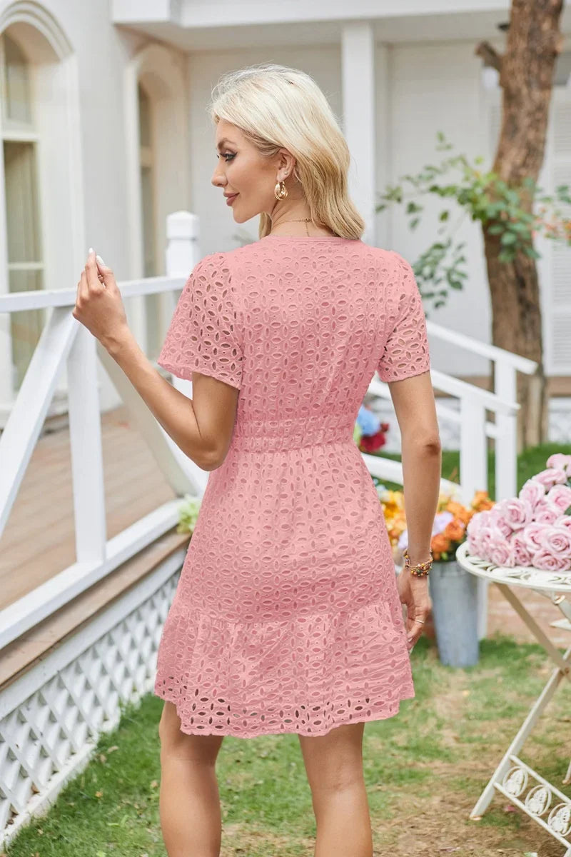 Summer Dresses- Women Solid Eyelet Dress for Summer Cocktails- - IndioGear.com