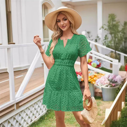 Summer Dresses- Women Solid Eyelet Dress for Summer Cocktails- - IndioGear.com