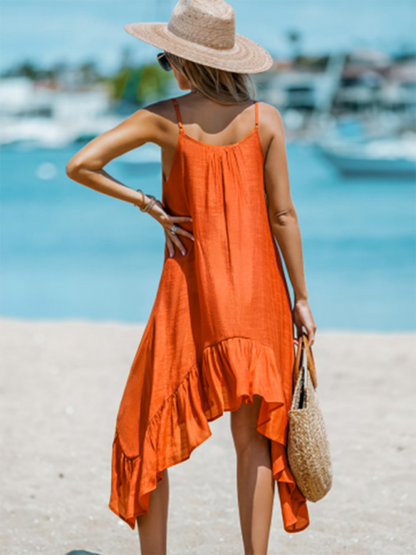 Summer Dresses- Women Solid High-Low Beach Cami Dress- - IndioGear.com