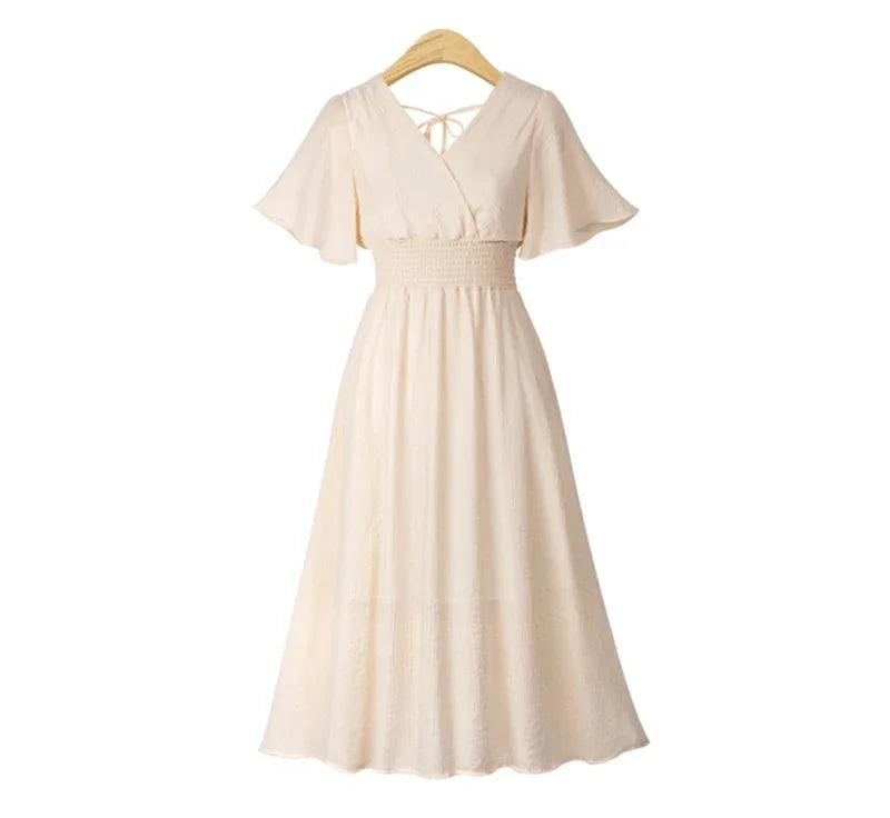 Summer Dresses- Women's Elegant A-Line Midi Dress with Smocked Waist- L XXXL M XXL XL S- IndioGear.com