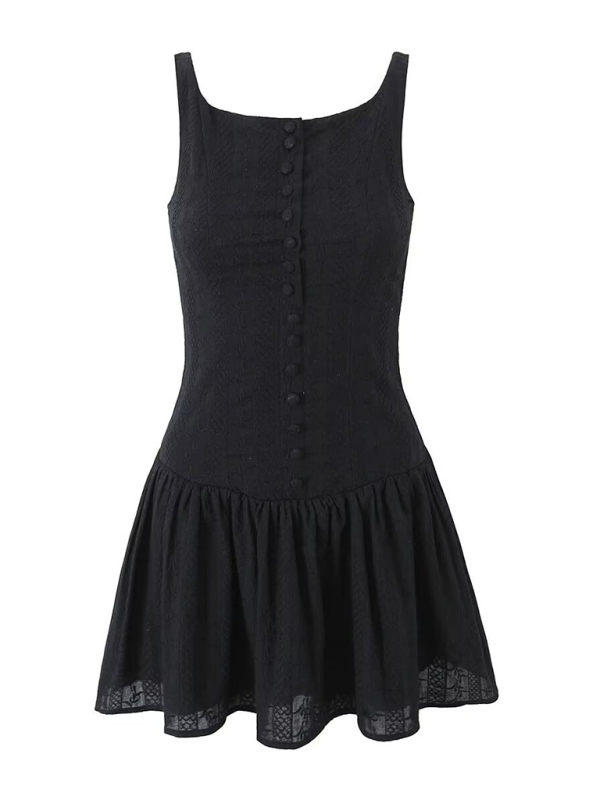 Summer Dresses- Women's Embroidered Drop-Waist Summer Cocktail Dress- Black- IndioGear.com