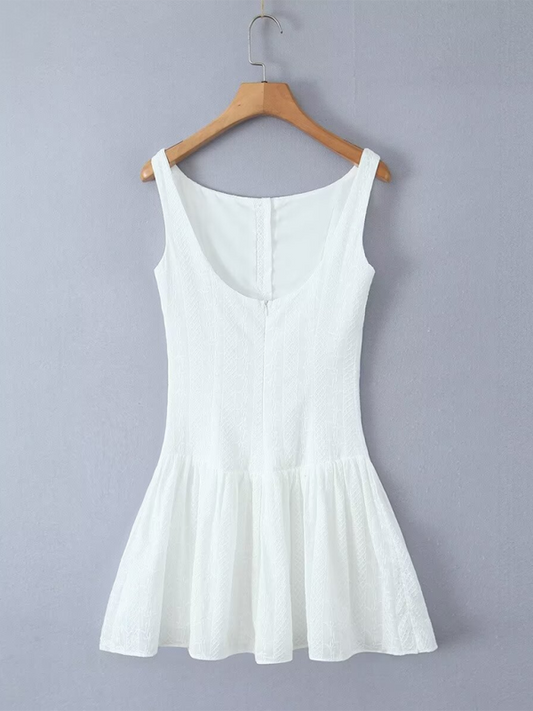 Summer Dresses- Women's Embroidered Drop-Waist Summer Cocktail Dress- White- IndioGear.com