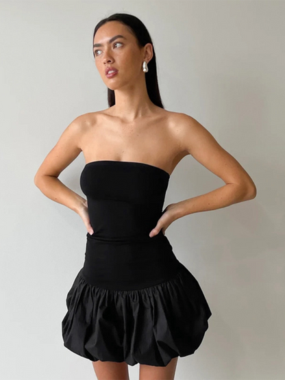 Summer Dresses- Women's Strapless Dropped-Waist Tube Dress- Black- IndioGear Fashion and Gear