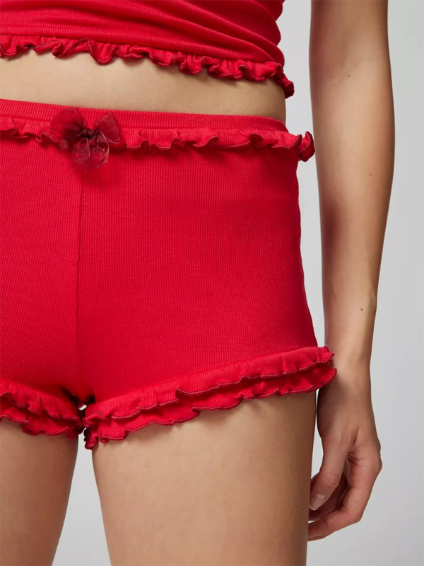 Einfarbiges Cami-Top und Shorts mit Rüschen in Kontrastfarbe für entspanntes Sommerleben für Damen