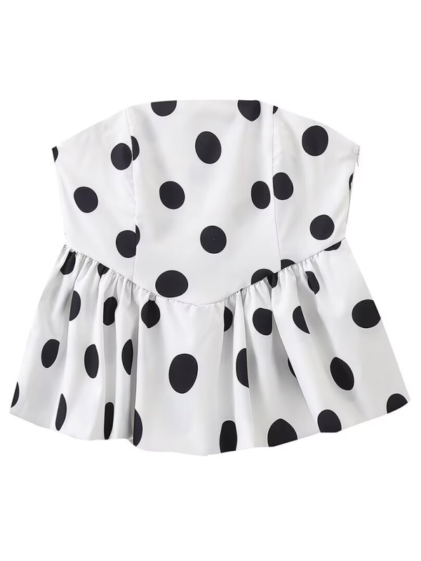 Summer Outfits- Festive Polka Dot Peplum Tube Top & Pleated Mini Skirt- - IndioGear.com