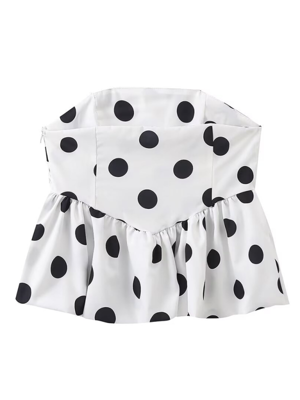 Summer Outfits- Festive Polka Dot Peplum Tube Top & Pleated Mini Skirt- - IndioGear.com