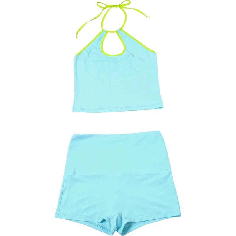 Summer Outfits- Neon-Edged Halter and Shorts Set for the Active Woman- - IndioGear.com