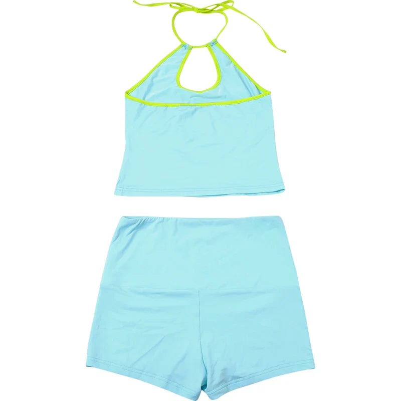 Summer Outfits- Neon-Edged Halter and Shorts Set for the Active Woman- - IndioGear.com