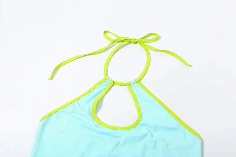 Summer Outfits- Neon-Edged Halter and Shorts Set for the Active Woman- - IndioGear.com