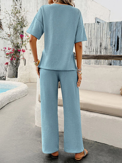 Summer Outfits- Relax Fit Textured Top & Pants Set Casual Outfit for Women- - IndioGear.com