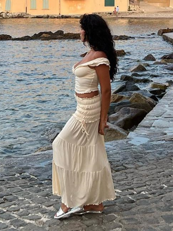 Summer Outfits- Romantic Off-Shoulder Top with Dreamy Tiered Skirt - Boho Outfit- - IndioGear.com