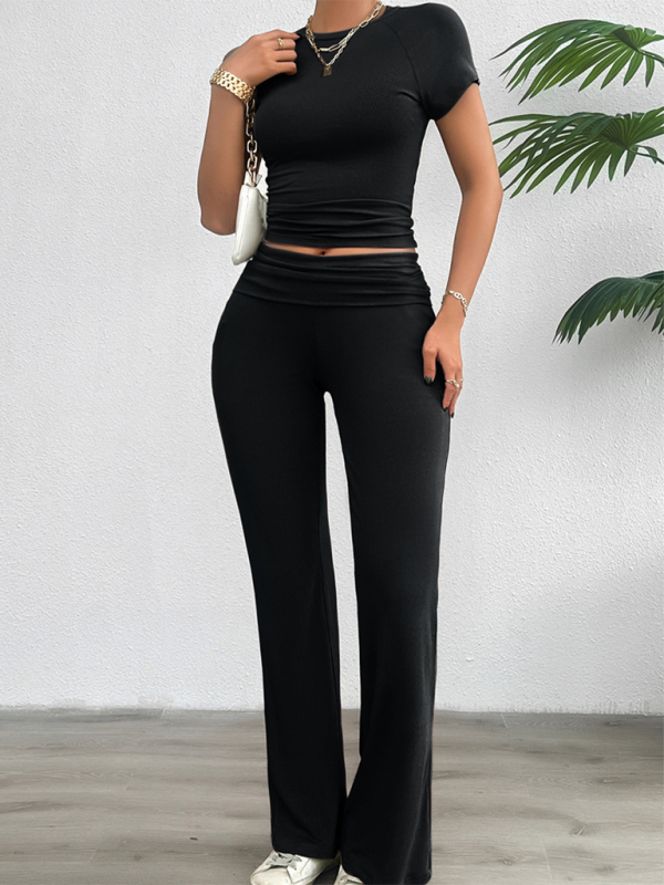 Summer Outfits- Sportswear Duo Tee & Wide Waistband Palazzo Pants- - IndioGear.com