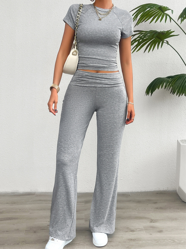 Summer Outfits- Sportswear Duo Tee & Wide Waistband Palazzo Pants- - IndioGear.com