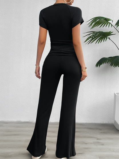 Summer Outfits- Sportswear Duo Tee & Wide Waistband Palazzo Pants- - IndioGear.com