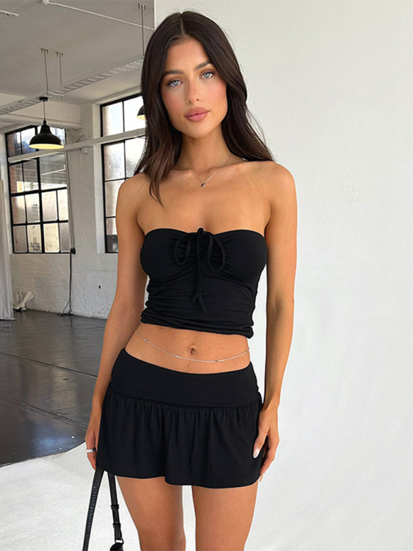 Summer Outfits- Strapless Top and Mini Skirt - Summer Bandeau Set- Black- IndioGear.com