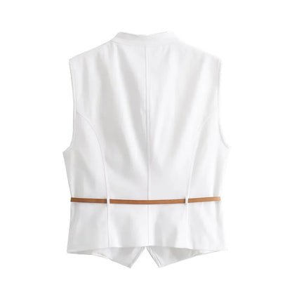 Summer Outfits- Summer Duo Belted Women's Sleeveless Zip-Up Top & Pleated Mini Skirt- - IndioGear.com