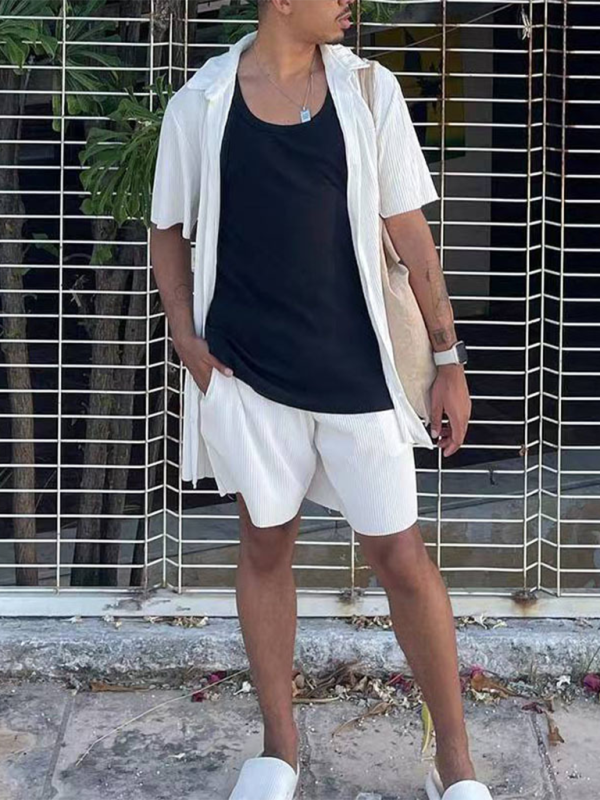 Summer Outfits- Textured Men's Shirt & Shorts Set for Summer Adventures- - IndioGear.com