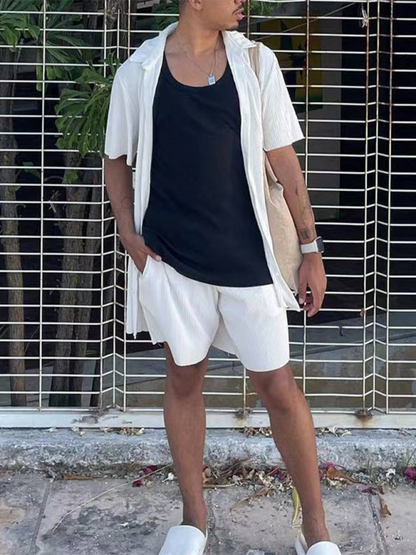 Summer Outfits- Textured Men's Shirt & Shorts Set for Summer Adventures- - IndioGear.com