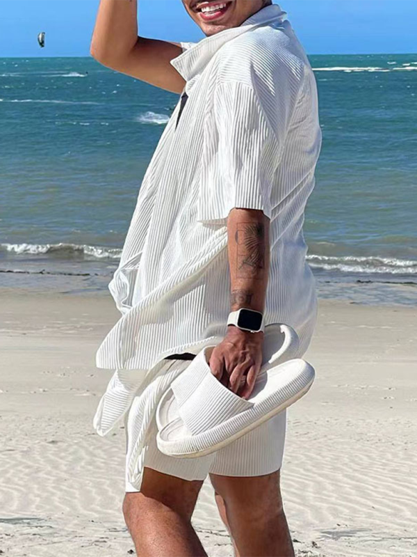 Summer Outfits- Textured Men's Shirt & Shorts Set for Summer Adventures- - IndioGear.com