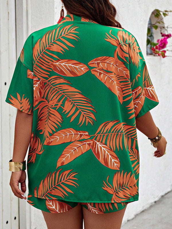 Summer Outfits- Tropical Women's Hawaiian Vacation Set with Open Shirt & Shorts- - IndioGear Fashion and Gear