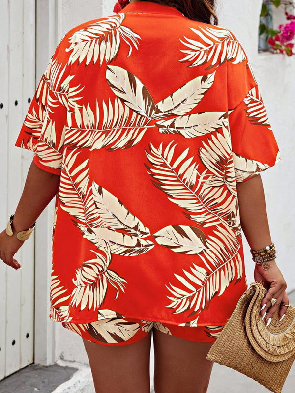 Summer Outfits- Tropical Women's Hawaiian Vacation Set with Open Shirt & Shorts- - IndioGear Fashion and Gear