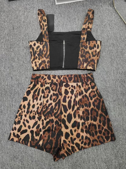 Summer Outfits- Women's Animal Print Summer Set with Crop Top & Shorts- - IndioGear.com