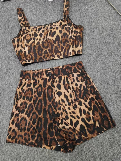 Summer Outfits- Women's Animal Print Summer Set with Crop Top & Shorts- Cami Set- IndioGear.com