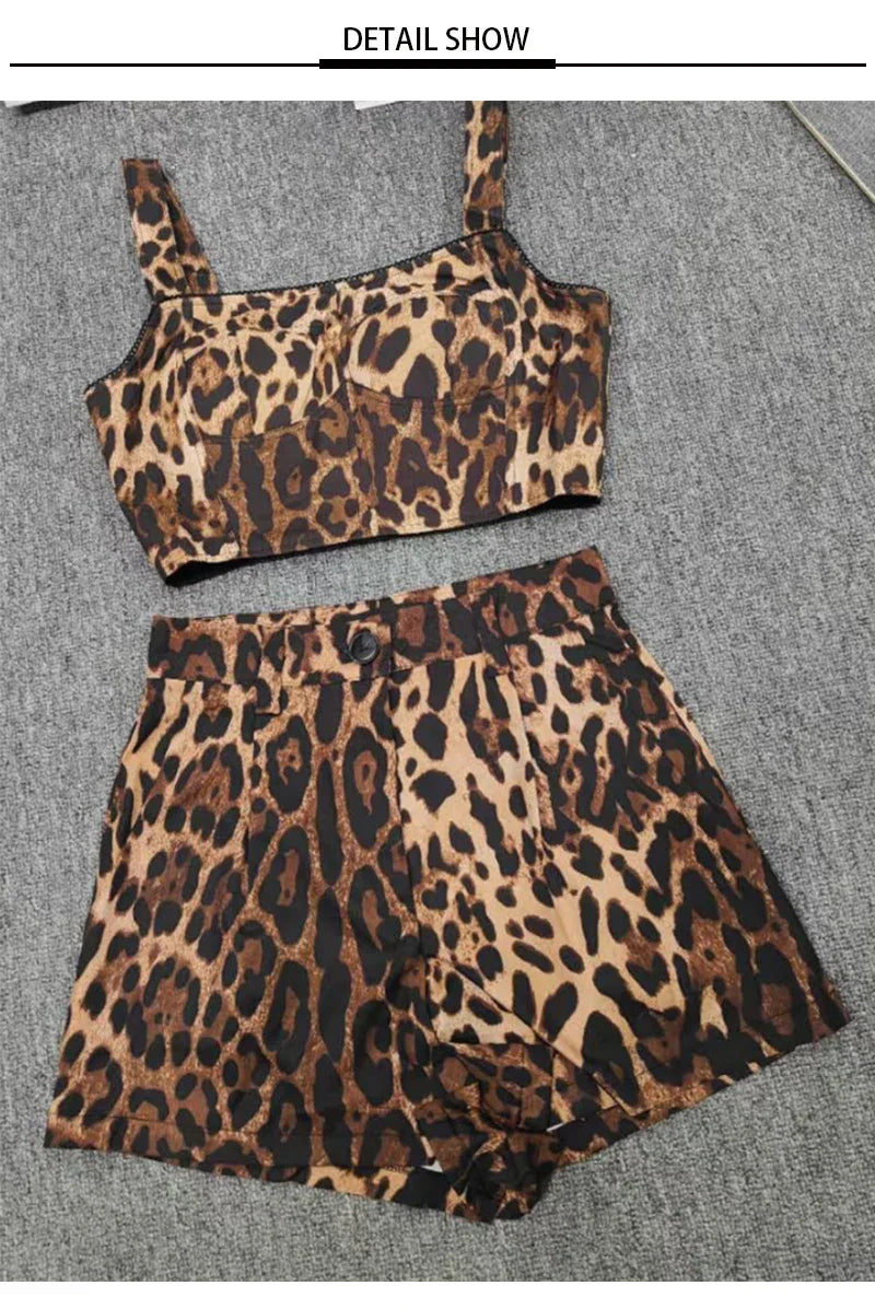 Summer Outfits- Women's Animal Print Summer Set with Crop Top & Shorts- - IndioGear.com