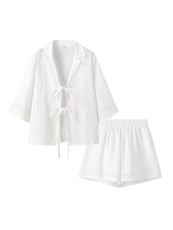 Summer Outfits- Women's Lace-Up Blouse Shirt and Shorts for Summer- - IndioGear.com