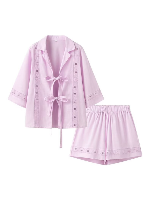 Summer Outfits- Women's Lace-Up Blouse Shirt and Shorts for Summer- - IndioGear.com