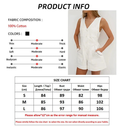 Summer Outfits- Women's Solid Cotton Button-Up Playsuit Romper for Summer Strolls- - IndioGear.com