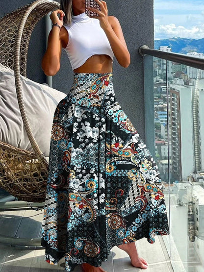 Summer Pants- Boho Floral Skirt for Beach Outings- - Chuzko Women Clothing