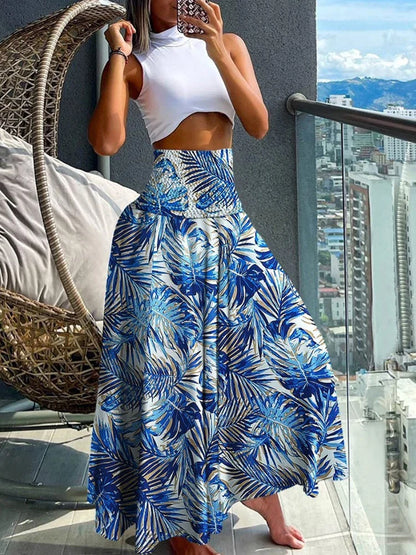 Summer Pants- Boho Floral Skirt for Beach Outings- - Chuzko Women Clothing