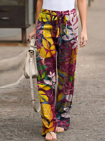 Summer Pants- Botanical Wide-Leg Pants for Summer Adventures- Yellow Pink- IndioGear.com