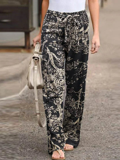 Summer Pants- Botanical Wide-Leg Pants for Summer Adventures- Apricot- IndioGear.com