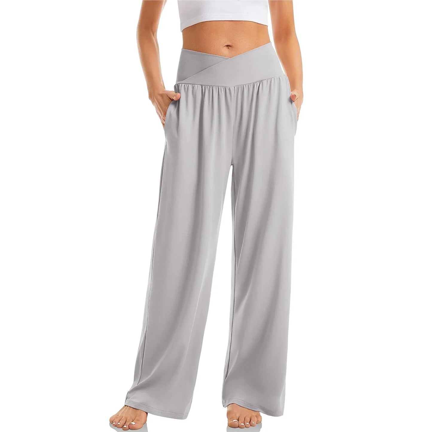 Summer Pants- Essential Casual Wide-Leg Pants for Everyday Comfy- Light Gray- Chuzko Women Clothing