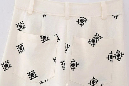 Summer Pants- Floral Embroidered High-Waist Linen Pants for Women- - IndioGear.com