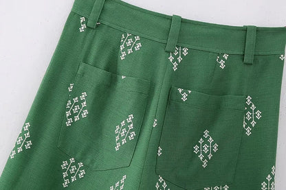 Summer Pants- Floral Embroidered High-Waist Linen Pants for Women- - IndioGear.com