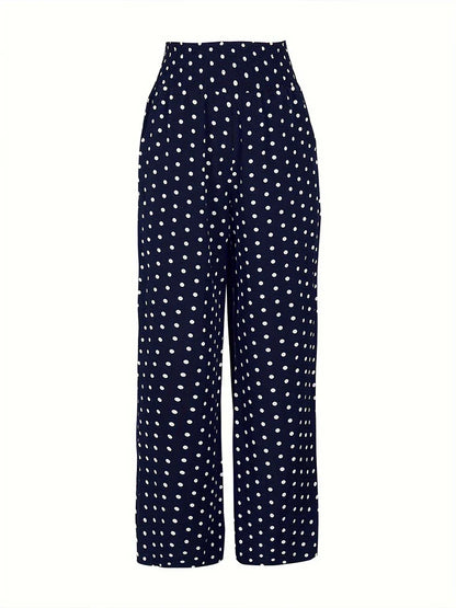 Summer Pants- Polka Dot Wide-Waistband Pants for Women- - Chuzko Women Clothing