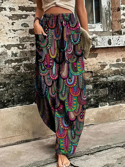 Summer Pants- Vibrant Boho Harem Pants for Yoga & Casual Wear- Pattern1- IndioGear Women Clothing