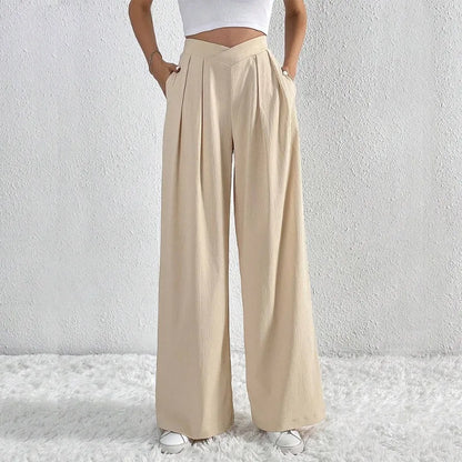 Summer Pants- Women Elegant Pleated Wide-Leg Trousers for Any Season- - IndioGear.com