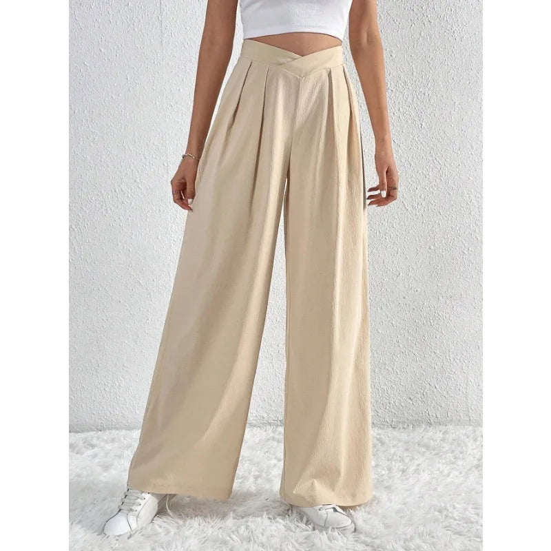 Summer Pants- Women Elegant Pleated Wide-Leg Trousers for Any Season- - IndioGear.com