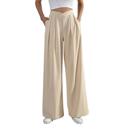 Summer Pants- Women Elegant Pleated Wide-Leg Trousers for Any Season- - IndioGear.com