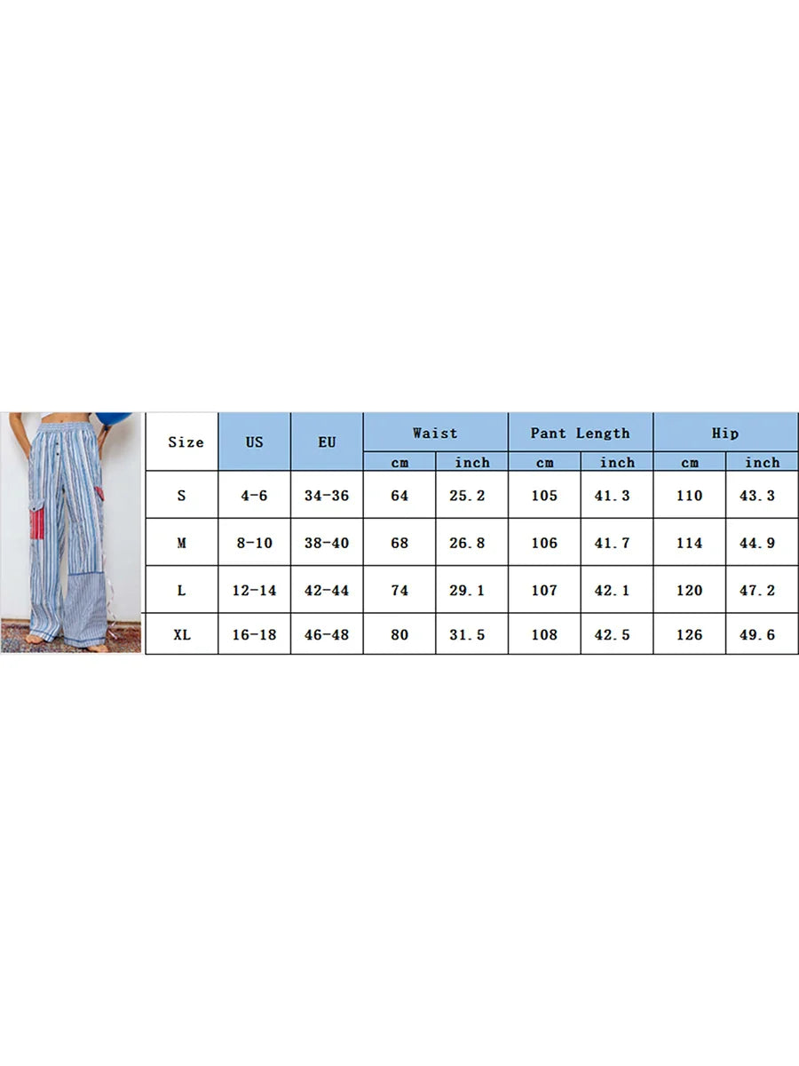 Summer Pants- Women's Patchwork Striped Lounge Pants for Beach Lounging- - Chuzko Women Clothing