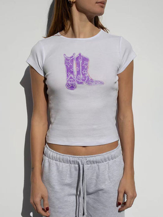 Summer Tees- Summer Sail Women's Boats Print Short Sleeves Tee in Solid Colors- Purple- IndioGear.com