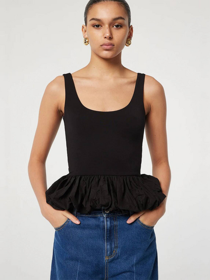 Summer Tops- Fitted Peplum Sleeveless Top for Women- Black- IndioGear.com