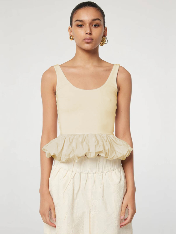 Summer Tops- Fitted Peplum Sleeveless Top for Women- Cracker khaki- IndioGear.com