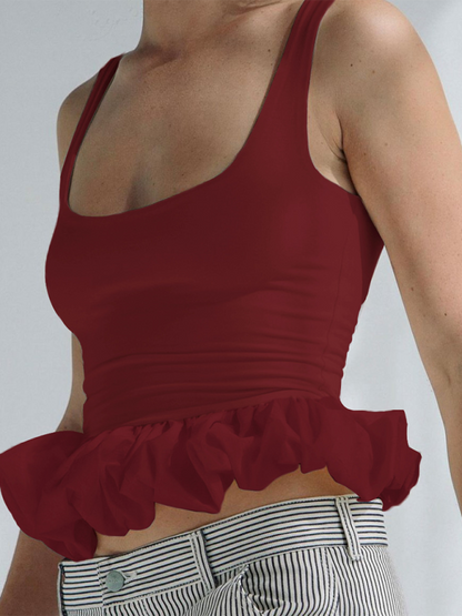 Summer Tops- Fitted Peplum Sleeveless Top for Women- Wine Red- IndioGear.com