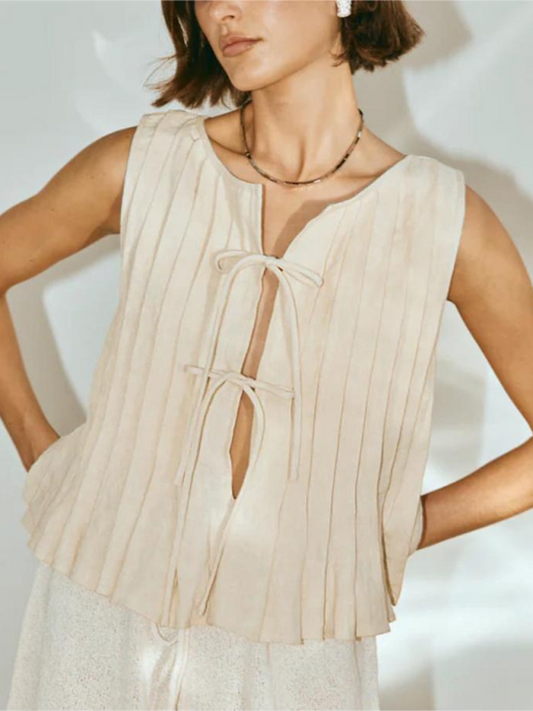 Summer Tops- Flared Tie-Up Vest for Summer Days- Cracker khaki- IndioGear.com